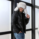 Real Fur Bomber Hat, Leather Trapper Hat for Men, Winter Fur Ear flaps Hat, White Fur Hat for Teen Boy, Men's Fashion Hat, Gift For Husband