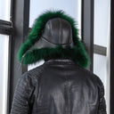 Emerald Green Raccoon Fur Trapper Hat for Men, Real Black Leather Aviator Hat, Oversized Ushanka, Dark Green Aviator Hat, Gift for Husband