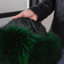 Emerald Green Raccoon Fur Trapper Hat for Men, Real Black Leather Aviator Hat, Oversized Ushanka, Dark Green Aviator Hat, Gift for Husband