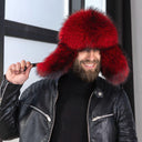 Men's Trapper Hat From Raccoon Fur, Red Winter Trapper Hat, Warm Fur Hat, Leather Ushanka, Fur Bomber Hat, Ear Flap Hat, Gift for Boyfriend