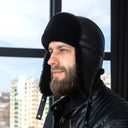 Real Leather Aviator Hat with Mouton Fur for Men, Winter Pilot Trapper Cap, Sheepskin Earflap Hat for Biker, Leather Ushanka, Gift for Him