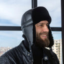 Real Leather Aviator Hat with Mouton Fur for Men, Winter Pilot Trapper Cap, Sheepskin Earflap Hat for Biker, Leather Ushanka, Gift for Him