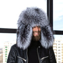 Silver Fox Fur Ushanka Hat for Men, One Piece Fur Winter Trapper Hat, Genuine Fox Fur Hat for Extreme Cold, Oversized Earflaps Hat for Him
