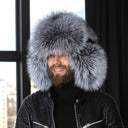Silver Fox Fur Ushanka Hat for Men, One Piece Fur Winter Trapper Hat, Genuine Fox Fur Hat for Extreme Cold, Oversized Earflaps Hat for Him