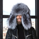 Silver Fox Fur Ushanka Hat for Men, One Piece Fur Winter Trapper Hat, Genuine Fox Fur Hat for Extreme Cold, Oversized Earflaps Hat for Him