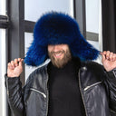 Real Raccoon Fur Trapper Hat In Blue, Men's Oversized Hat With Ear Flaps, Stylish Furry Hat For Husband, Modern Ushanka, Aviator Hat For Him