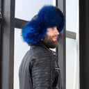 Real Raccoon Fur Trapper Hat In Blue, Men's Oversized Hat With Ear Flaps, Stylish Furry Hat For Husband, Modern Ushanka, Aviator Hat For Him