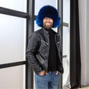 Real Raccoon Fur Trapper Hat In Blue, Men's Oversized Hat With Ear Flaps, Stylish Furry Hat For Husband, Modern Ushanka, Aviator Hat For Him
