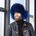 Real Raccoon Fur Trapper Hat In Blue, Men's Oversized Hat With Ear Flaps, Stylish Furry Hat For Husband, Modern Ushanka, Aviator Hat For Him