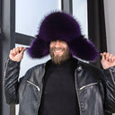 Real Fur Trapper Hat for Men, Purple Raccoon Fur Hat, Warm Winter Hat, Ushanka Leather Hat, Fur Bomber Hat, Earflaps Hat, Gift for Boyfriend
