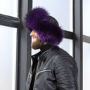 Real Fur Trapper Hat for Men, Purple Raccoon Fur Hat, Warm Winter Hat, Ushanka Leather Hat, Fur Bomber Hat, Earflaps Hat, Gift for Boyfriend