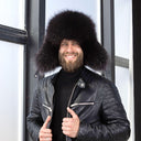 Gray Raccoon Trapper Hat Men, Fur Ushanka Mens, Men’s Winter Hat, Leather Aviator Hat, Mens Fur Hat, Winter Ear Flap Hat, Gift for Husband