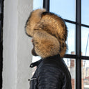 Oversized Raccoon Fur Trapper Hat, Extra Fluffy Fur Hat for Men, Natural Brown Genuine Fur Bomber Cap, Premium Fuzzy Trapper Hat, Dad Gift