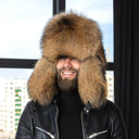 Oversized Raccoon Fur Trapper Hat, Extra Fluffy Fur Hat for Men, Natural Brown Genuine Fur Bomber Cap, Premium Fuzzy Trapper Hat, Dad Gift