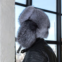 Full Silver Frost Fox Fur Trapper Hat for Men, Genuine Fluffy Fox Fuzzy Hat for Cold Weather, Premium Bomber Hat for Men, Hat with Earflaps