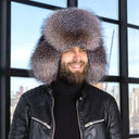 Men's Genuine Gold Fox Fur Bomber Hat, Warm Winter Trapper Hat, Fur Earflaps Hat, Hat with Adjustable Leather Size Strap, Father's Day Gift