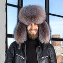 Men's Genuine Gold Fox Fur Bomber Hat, Warm Winter Trapper Hat, Fur Earflaps Hat, Hat with Adjustable Leather Size Strap, Father's Day Gift