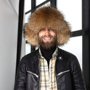 Leather Trapper Hat Men, Fur Winter Hat for Him, Ushanka Bomber Hat, Earflap Aviator Hat with Leather, Oversized Trapper Hat, Gift For Dad