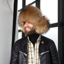 Leather Trapper Hat Men, Fur Winter Hat for Him, Ushanka Bomber Hat, Earflap Aviator Hat with Leather, Oversized Trapper Hat, Gift For Dad