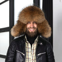 Leather Trapper Hat Men, Fur Winter Hat for Him, Ushanka Bomber Hat, Earflap Aviator Hat with Leather, Oversized Trapper Hat, Gift For Dad
