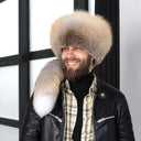 Gold Island Fox Fur Davy Crockett Hat, Detachable Tail Winter Cap for Men, 2-in-1 Winter Bomber Cap, Real Fur Hunting Headwear, Gift For Him