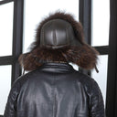 Raccoon Men's Trapper Hat, Fluffy Winter Hat, Ushanka with Ear Flaps, Fuzzy Aviator Bomber Hat, Brown Leather & Fur Men's Hat, Gift for Dad