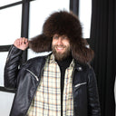Raccoon Men's Trapper Hat, Fluffy Winter Hat, Ushanka with Ear Flaps, Fuzzy Aviator Bomber Hat, Brown Leather & Fur Men's Hat, Gift for Dad