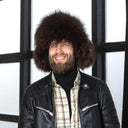 Raccoon Men's Trapper Hat, Fluffy Winter Hat, Ushanka with Ear Flaps, Fuzzy Aviator Bomber Hat, Brown Leather & Fur Men's Hat, Gift for Dad