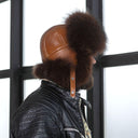Raccoon Men's Trapper Hat, Fluffy Winter Hat, Ushanka with Ear Flaps, Fuzzy Aviator Bomber Hat, Brown Leather & Fur Men's Hat, Gift for Dad