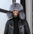 Real Silver Fox Trapper Hat For Men, Oversized Men's Aviator Hat, Warm & Stylish Winter Hat With Earflaps, Black Leather Hat, Husband Gift