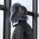 Men's Gray-Blue Albino Raccoon Fur Trapper Hat, Real Leather & Fur Bomber Hat, Fluffy Aviator Hat, Warm Hat With Earflaps, Gift For Husband