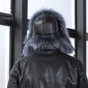 Men's Gray-Blue Albino Raccoon Fur Trapper Hat, Real Leather & Fur Bomber Hat, Fluffy Aviator Hat, Warm Hat With Earflaps, Gift For Husband