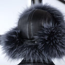 Men's Gray-Blue Albino Raccoon Fur Trapper Hat, Real Leather & Fur Bomber Hat, Fluffy Aviator Hat, Warm Hat With Earflaps, Gift For Husband