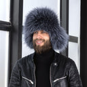 Men's Gray-Blue Albino Raccoon Fur Trapper Hat, Real Leather & Fur Bomber Hat, Fluffy Aviator Hat, Warm Hat With Earflaps, Gift For Husband