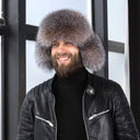 Men's Real Fox Fur Hat, Winter Trapper Hat with Ear Flaps, Warm Thick Handmade Headwear, Cold Weather Outdoor Hat, Father's Day Gift Idea