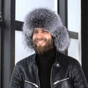 Silver Fox Fur Ushanka for Men, Fluffy Bomber Hat with Real Leather, Warm Hat With Earflaps, Cold Weather Hat for Him, Furry Trapper Hat