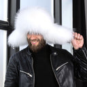 Men's Winter Hat With Earflaps In White, Genuine Raccoon Fur & Leather Trapper Hat For Him, Warm Winter Fuzzy Hat, Men Bomber Hat, Dad Gift