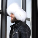 Men's Winter Hat With Earflaps In White, Genuine Raccoon Fur & Leather Trapper Hat For Him, Warm Winter Fuzzy Hat, Men Bomber Hat, Dad Gift