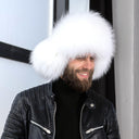 Men's Winter Hat With Earflaps In White, Genuine Raccoon Fur & Leather Trapper Hat For Him, Warm Winter Fuzzy Hat, Men Bomber Hat, Dad Gift