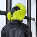 Neon Green Fox Fur Ushanka Hat, Mens Luxury Real Raccoon Fur Trapper Hat, Bright Lime Winter Fur Cap, Fluffy Aviator Hat, Gift for Boyfriend