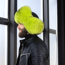 Neon Green Fox Fur Ushanka Hat, Mens Luxury Real Raccoon Fur Trapper Hat, Bright Lime Winter Fur Cap, Fluffy Aviator Hat, Gift for Boyfriend