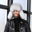 Real Fur Bomber Hat, Leather Trapper Hat for Men, Winter Fur Ear flaps Hat, White Fur Hat for Teen Boy, Men's Fashion Hat, Gift For Husband