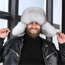 Real Fur Bomber Hat, Leather Trapper Hat for Men, Winter Fur Ear flaps Hat, White Fur Hat for Teen Boy, Men's Fashion Hat, Gift For Husband
