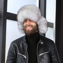 Real Fur Bomber Hat, Leather Trapper Hat for Men, Winter Fur Ear flaps Hat, White Fur Hat for Teen Boy, Men's Fashion Hat, Gift For Husband