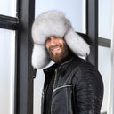 Real Fur Bomber Hat, Leather Trapper Hat for Men, Winter Fur Ear flaps Hat, White Fur Hat for Teen Boy, Men's Fashion Hat, Gift For Husband