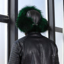 Emerald Green Raccoon Fur Trapper Hat for Men, Real Black Leather Aviator Hat, Oversized Ushanka, Dark Green Aviator Hat, Gift for Husband