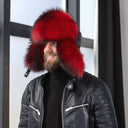 Men's Trapper Hat From Raccoon Fur, Red Winter Trapper Hat, Warm Fur Hat, Leather Ushanka, Fur Bomber Hat, Ear Flap Hat, Gift for Boyfriend