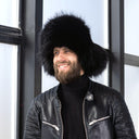 Men's Black Raccoon Fur Trapper Hat, Classik Ushanka for Him, Premium Aviator Hat from Real Leather, Warm Winter Hat, Birthday Gift for Men