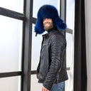 Real Raccoon Fur Trapper Hat In Blue, Men's Oversized Hat With Ear Flaps, Stylish Furry Hat For Husband, Modern Ushanka, Aviator Hat For Him