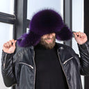Real Fur Trapper Hat for Men, Purple Raccoon Fur Hat, Warm Winter Hat, Ushanka Leather Hat, Fur Bomber Hat, Earflaps Hat, Gift for Boyfriend
